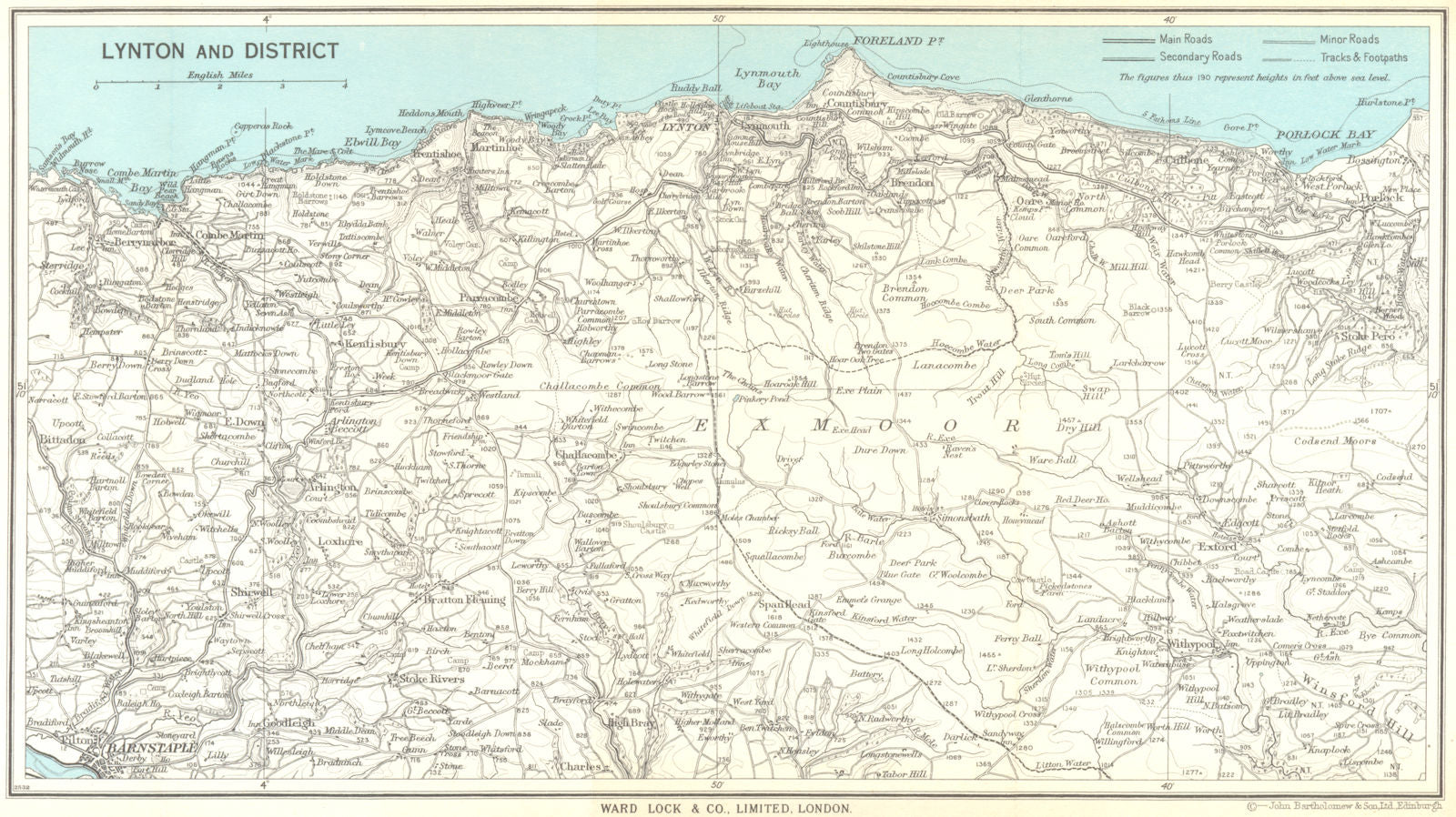 LYNTON environs. Exmoor. North Devon coast. WARD LOCK 1965 old vintage map